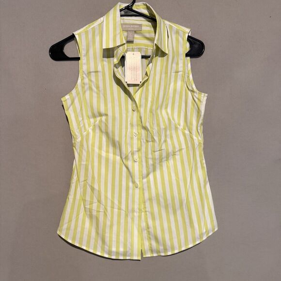 Banana Republic Non Iron Shirt 0 Petite Women Striped Sleeveless Preppy Office - Picture 1 of 7